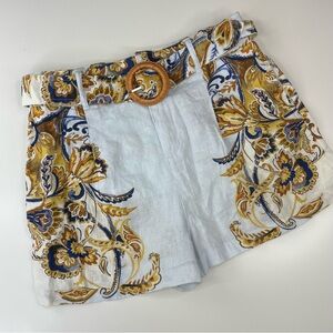 Joie Linen Brocade High Rise Floral Print Women Shorts w/ Rattan Style Belt Sz L
